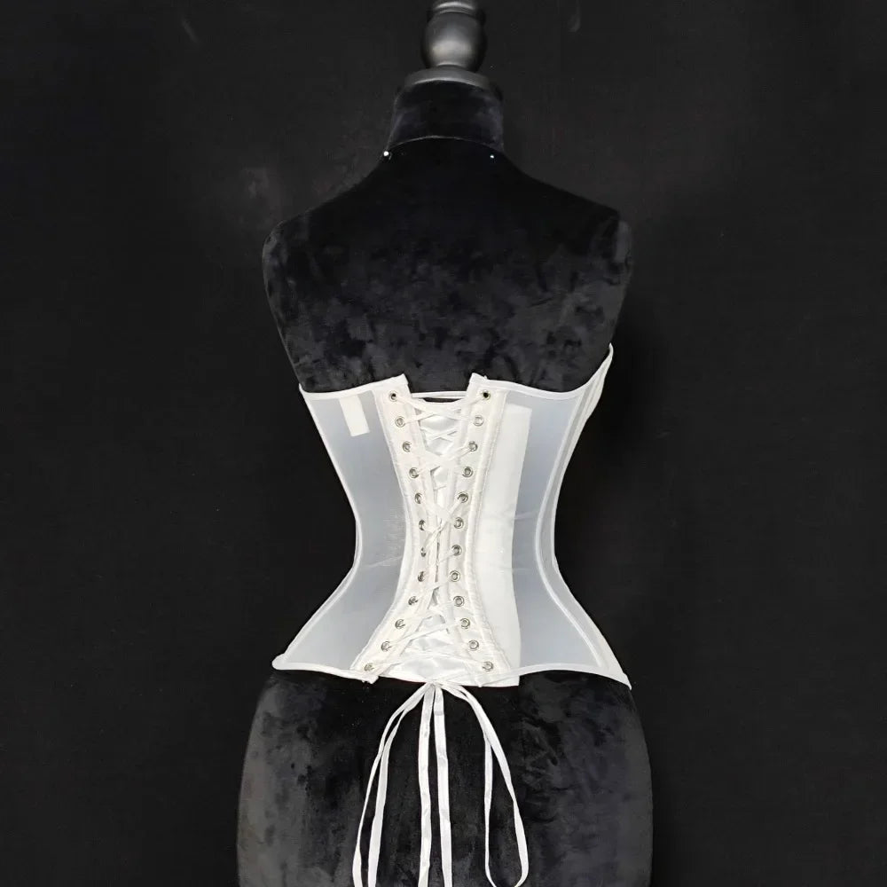 Strapless Breathable Mesh Corset Bustier Built-In Bra Boned Waist Cincher Top