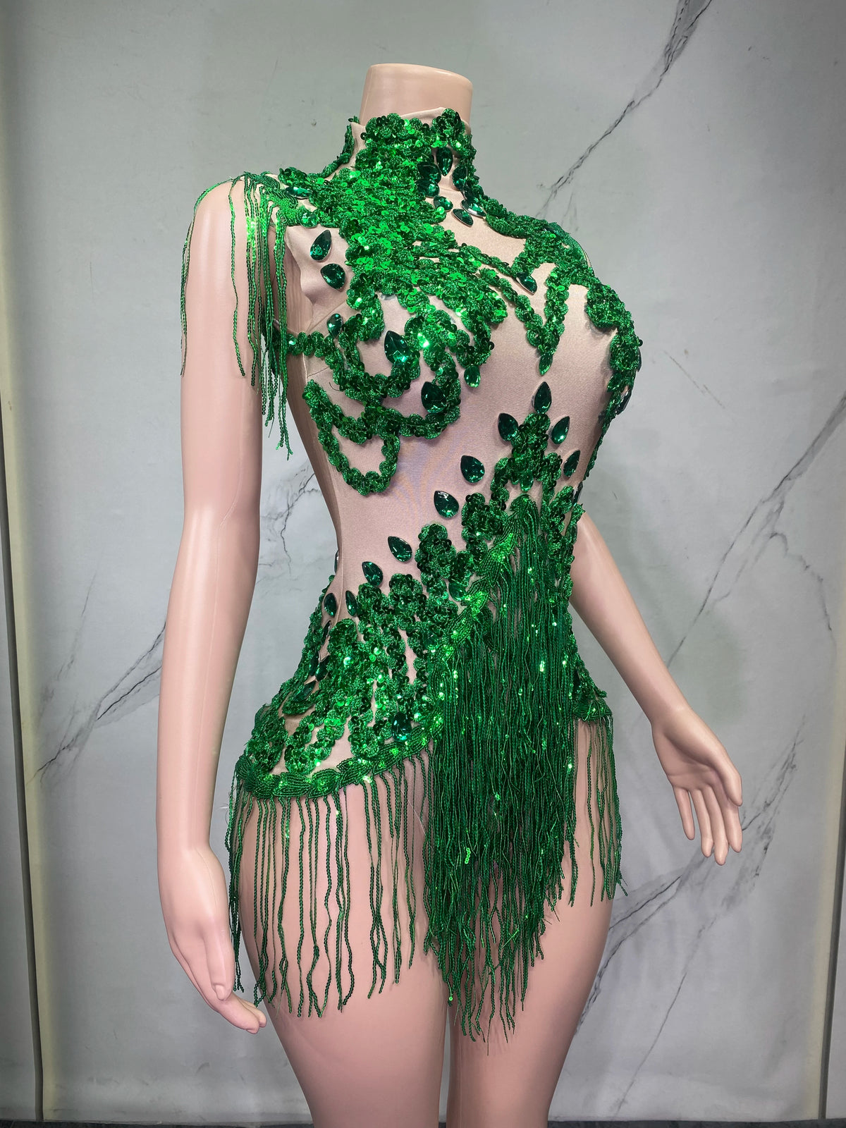 Sheer Mesh Rhinestone Performance Bodysuit for Women
