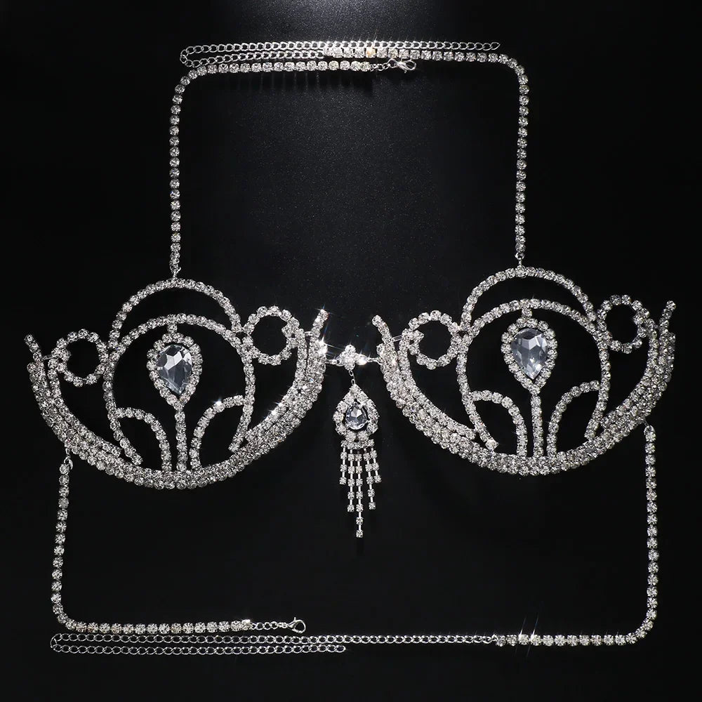 Teardrop Rhinestone Bra Chain Top