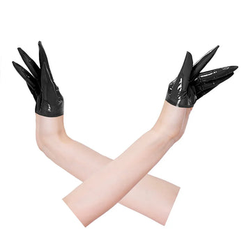 Glossy PU Faux Leather Fingerless Half Gloves High-Stretch Dance & Cosplay Gloves
