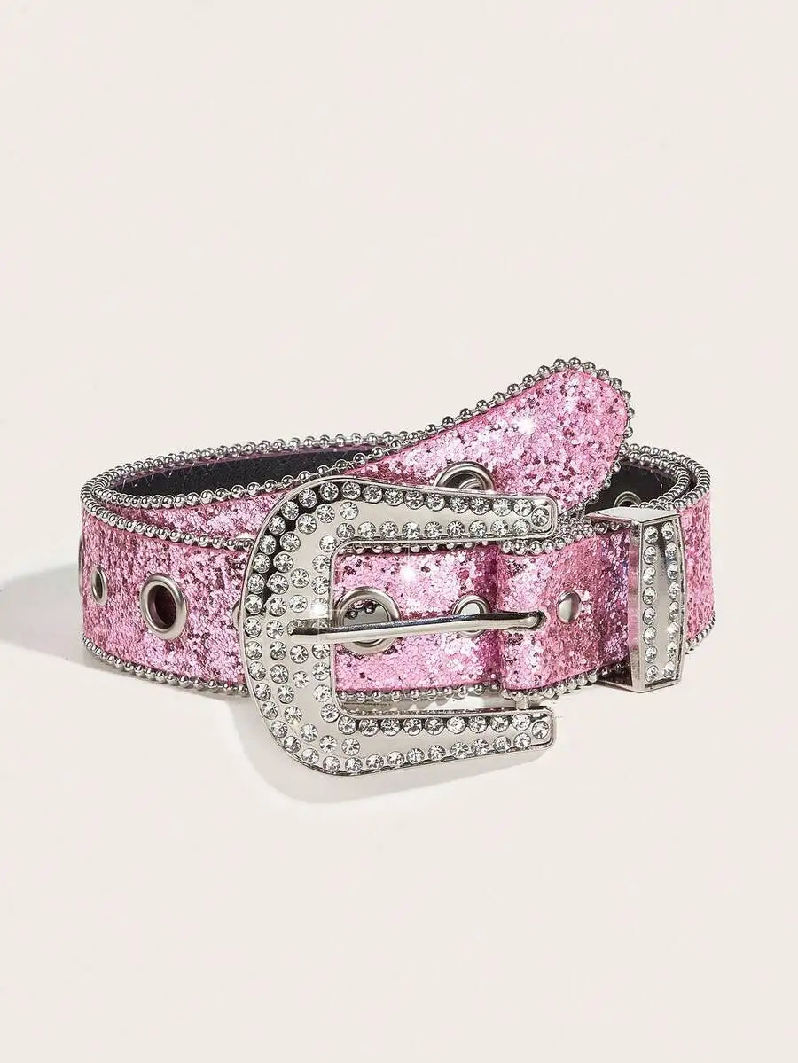 Rhinestone Embellished Animal Print PU Leather Belt
