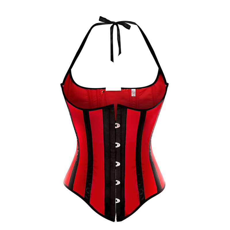 Gothic Striped Satin Halter Underbust Corset Vest 12 Spiral Steel Bones Bustier