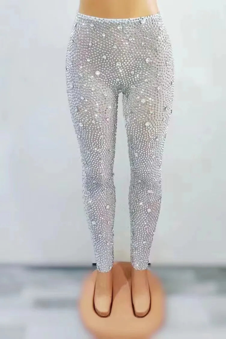 Rhinestone Sheer Mesh Performance Leggings