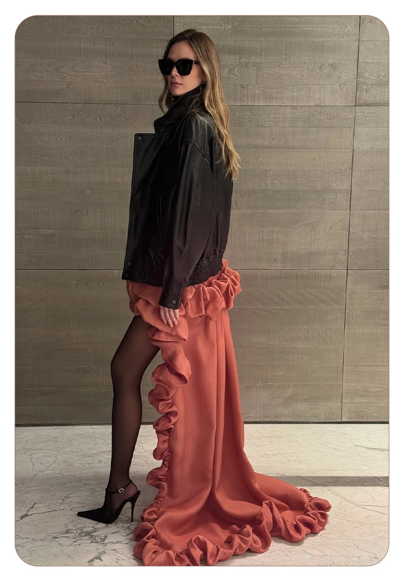 High-Waist High-Low Ruffle Skirt