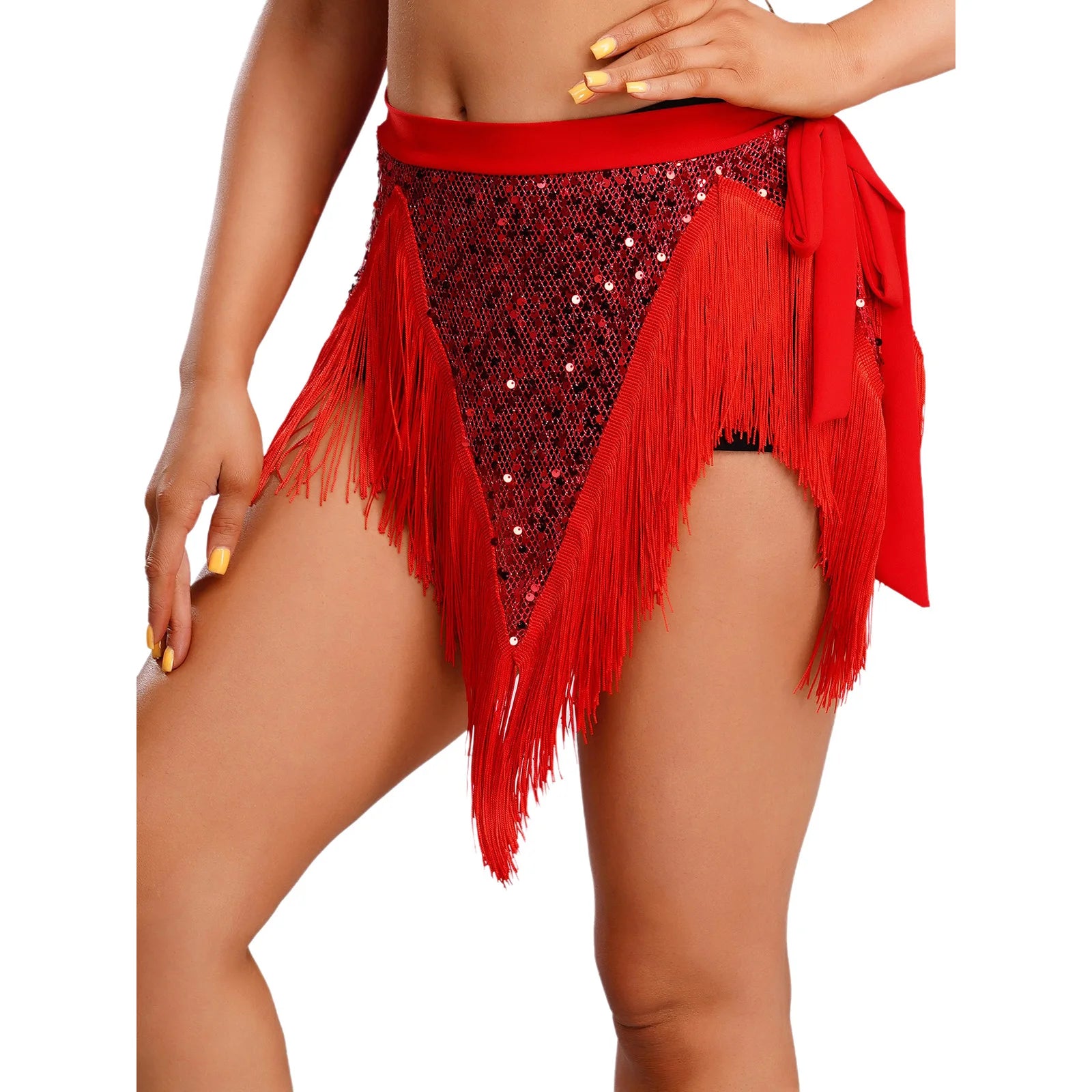 Glitter Sequin Fishnet Mesh Hip Scarf & Tassel Waist Wrap Belly Dance Skirt