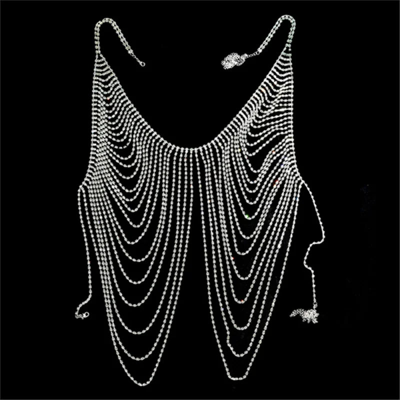 Multilayer Rhinestone Stage Bra Chain