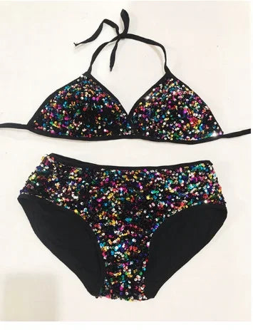 Sequin Bikini Pole Dance Costume for Women | Sparkly Rave & Nightclub Dancewear Set
