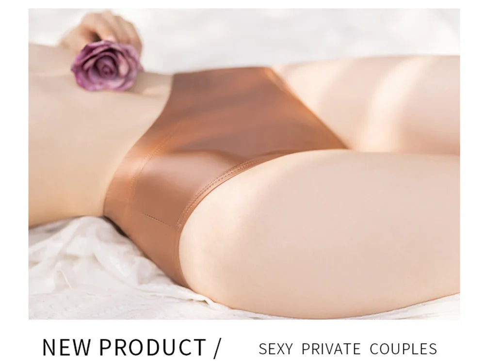 Sexy Smooth Shiny High Waist G-string Sheer See Through Brief Candy Color Elastic T-Back Oil Thong UnderWear Erotic Lingerie