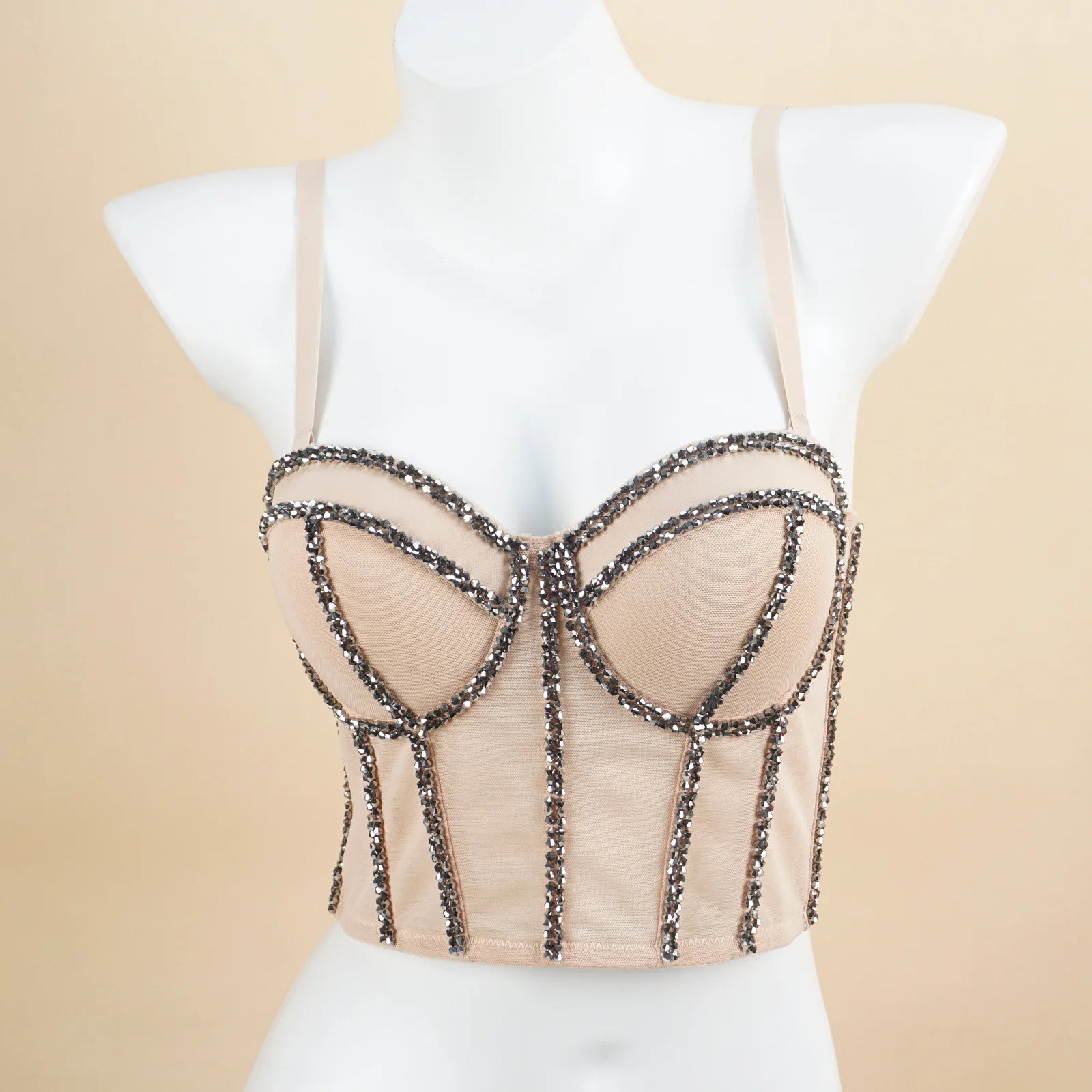 Pearl Beaded Bustier Corset Crop Top Push-Up Evening Party Camisole