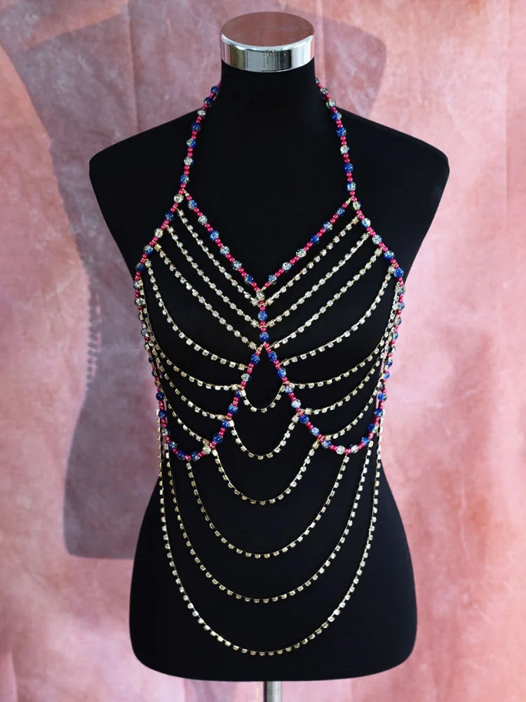 Simulated Pearl Beaded Bra Body Chain