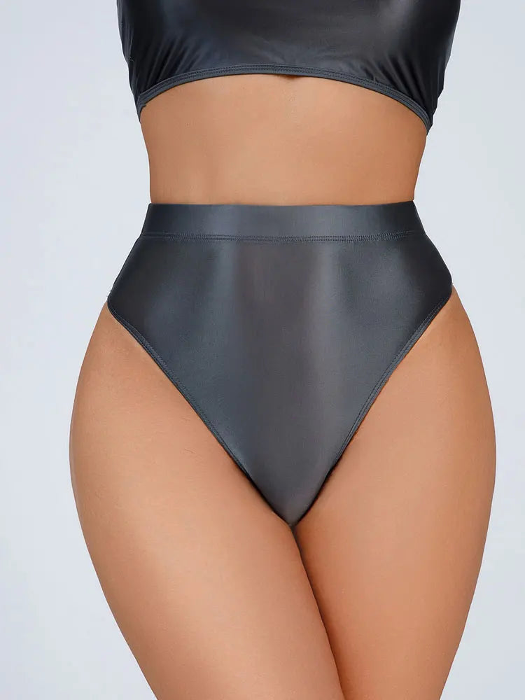 High-Waist Oil Glossy Sheer G-String Thong Satin Smooth Seamless Briefs