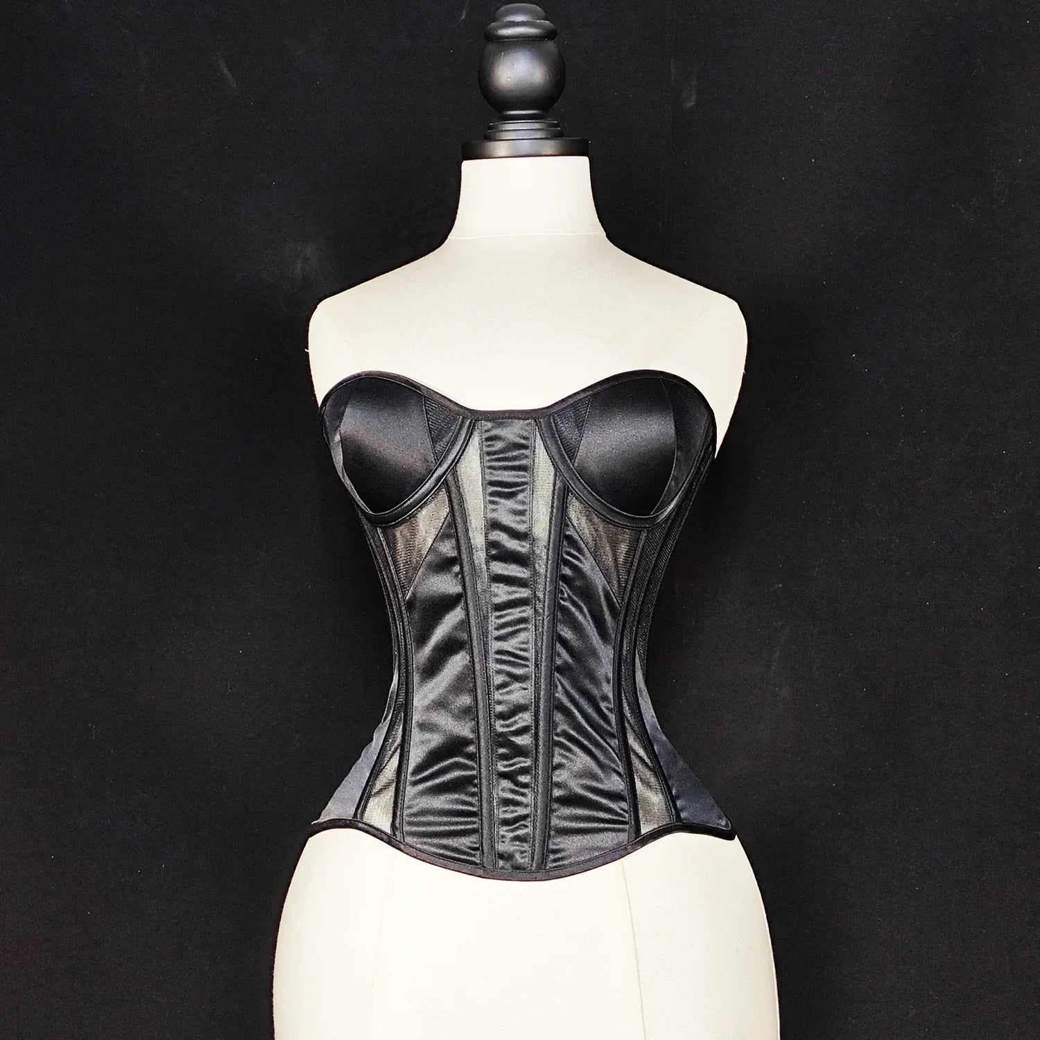 Strapless Breathable Mesh Corset Bustier Built-In Bra Boned Waist Cincher Top