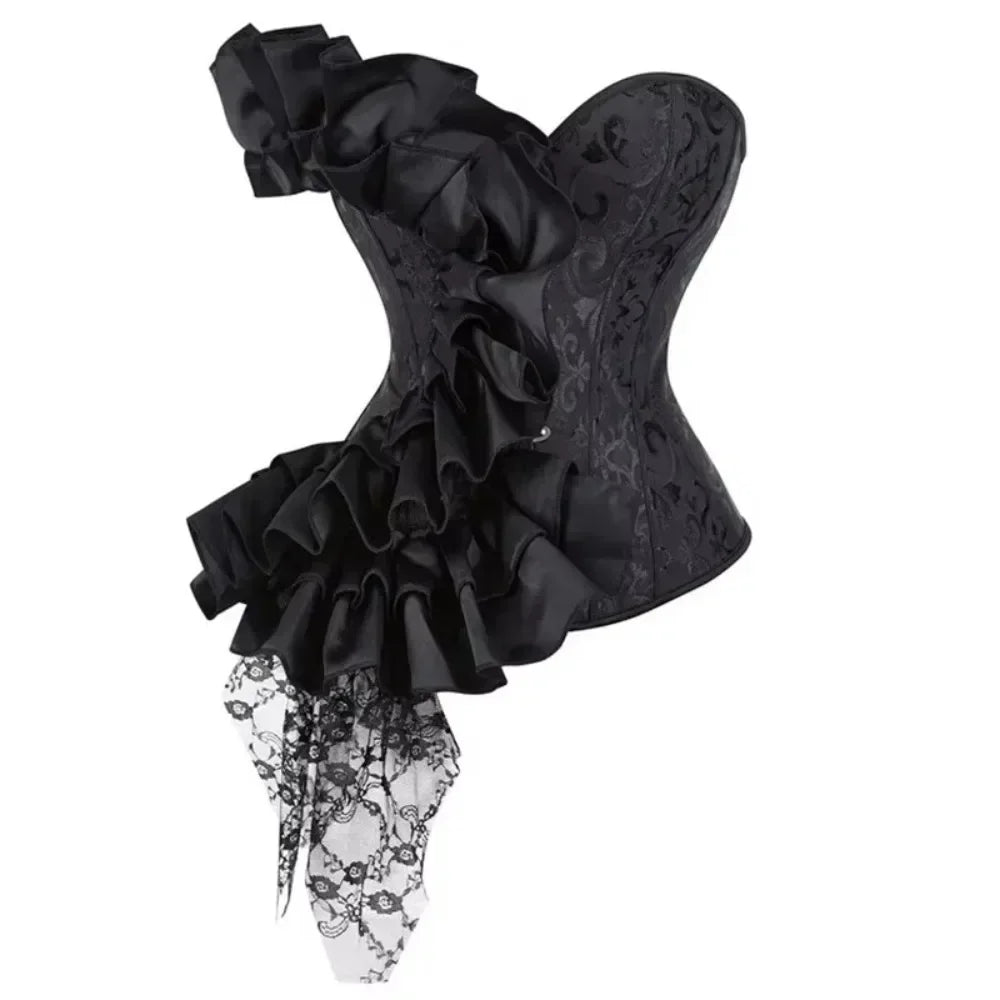 Victorian Ruffle Floral Lace Overbust Corset Bustier Body Shaper Top
