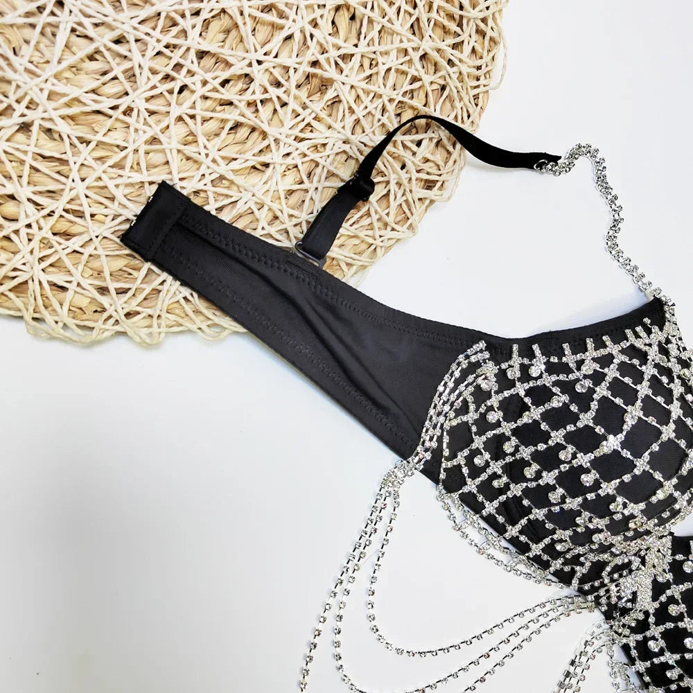Sparkly Rhinestone Draping Chain Corset Top Showgirl Stage Performance Bustier
