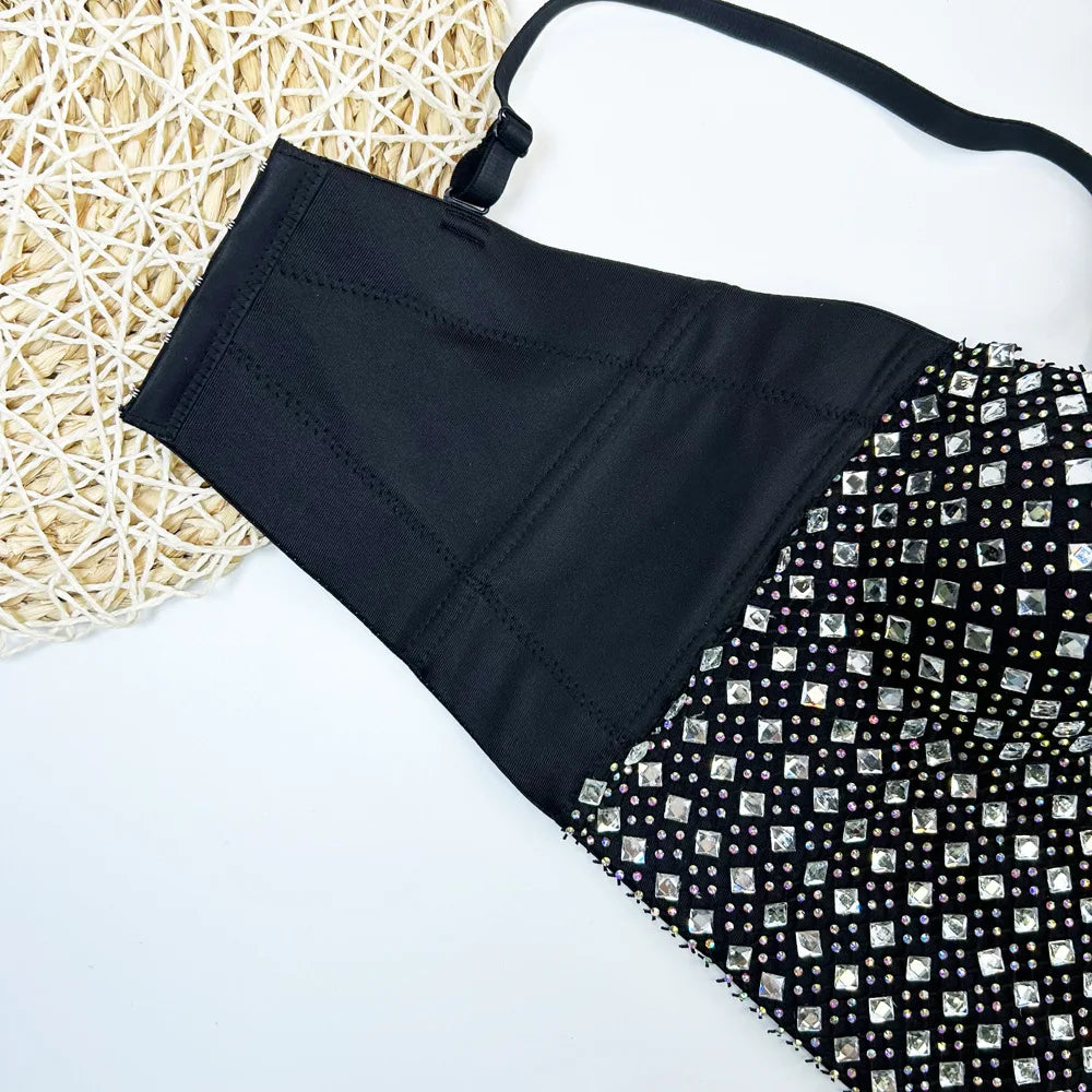 Diamond Mesh Studded Bustier Corset Crop Top High Street Evening Bralette