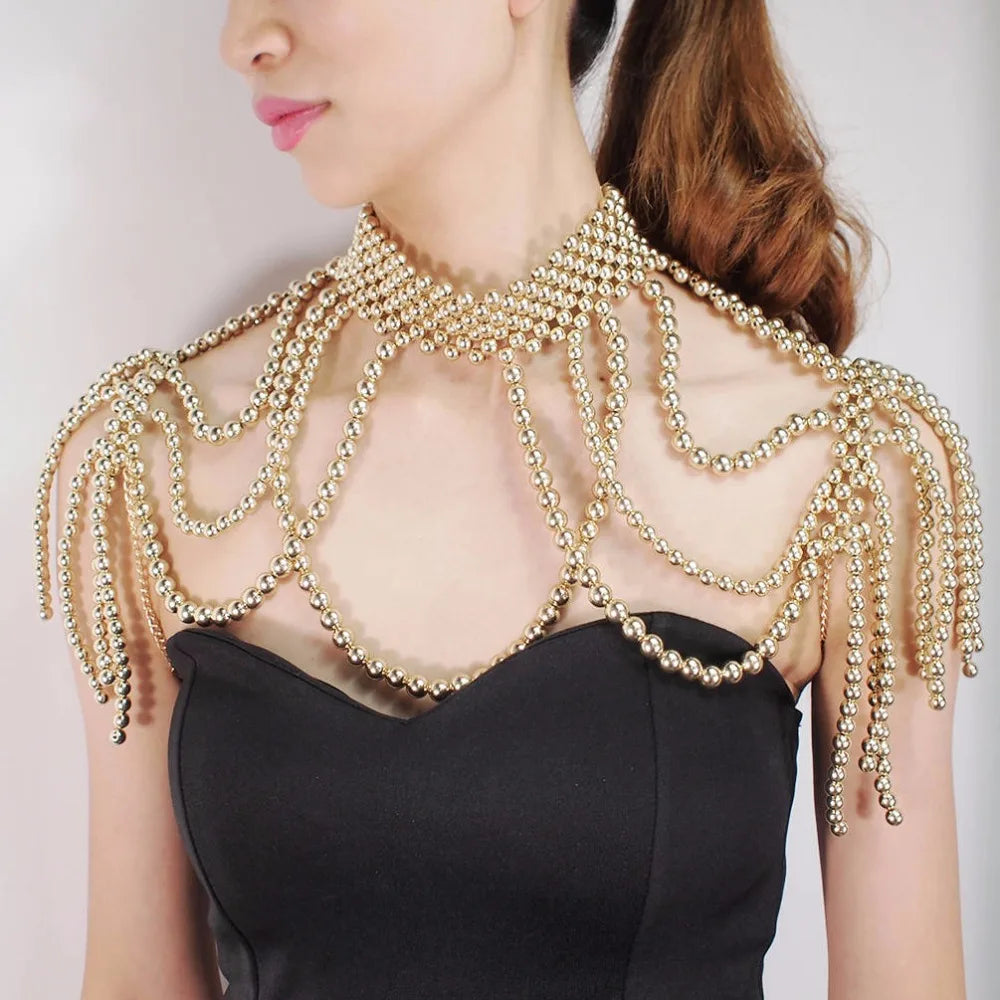 Imitation Pearl Shoulder Chain Shawl
