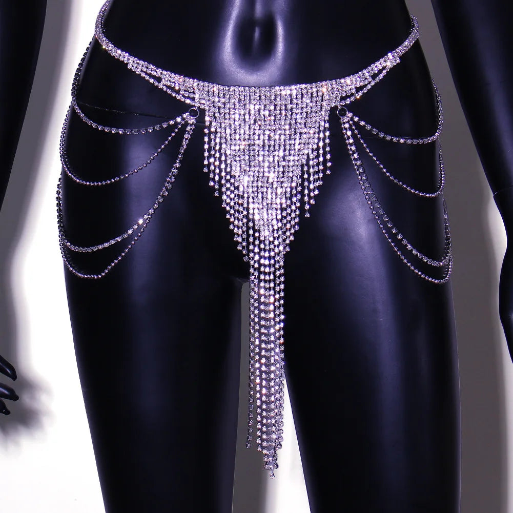 Multilayer Rhinestone Tassel Waist Chain