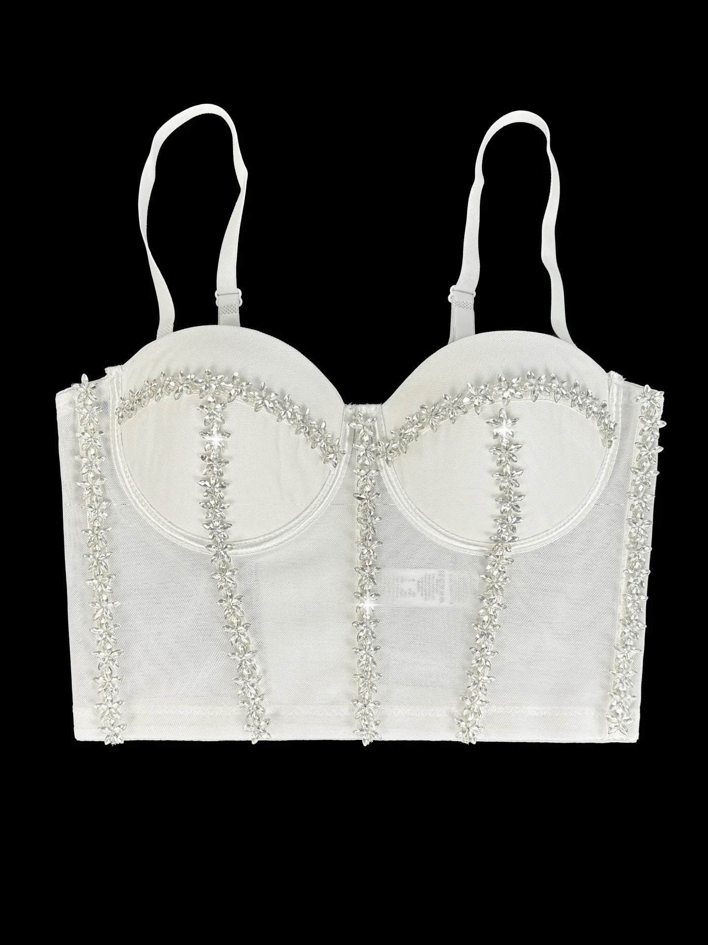Crystal Embroidered Bustier Corset Crop Top Evening Party Stage Bralette