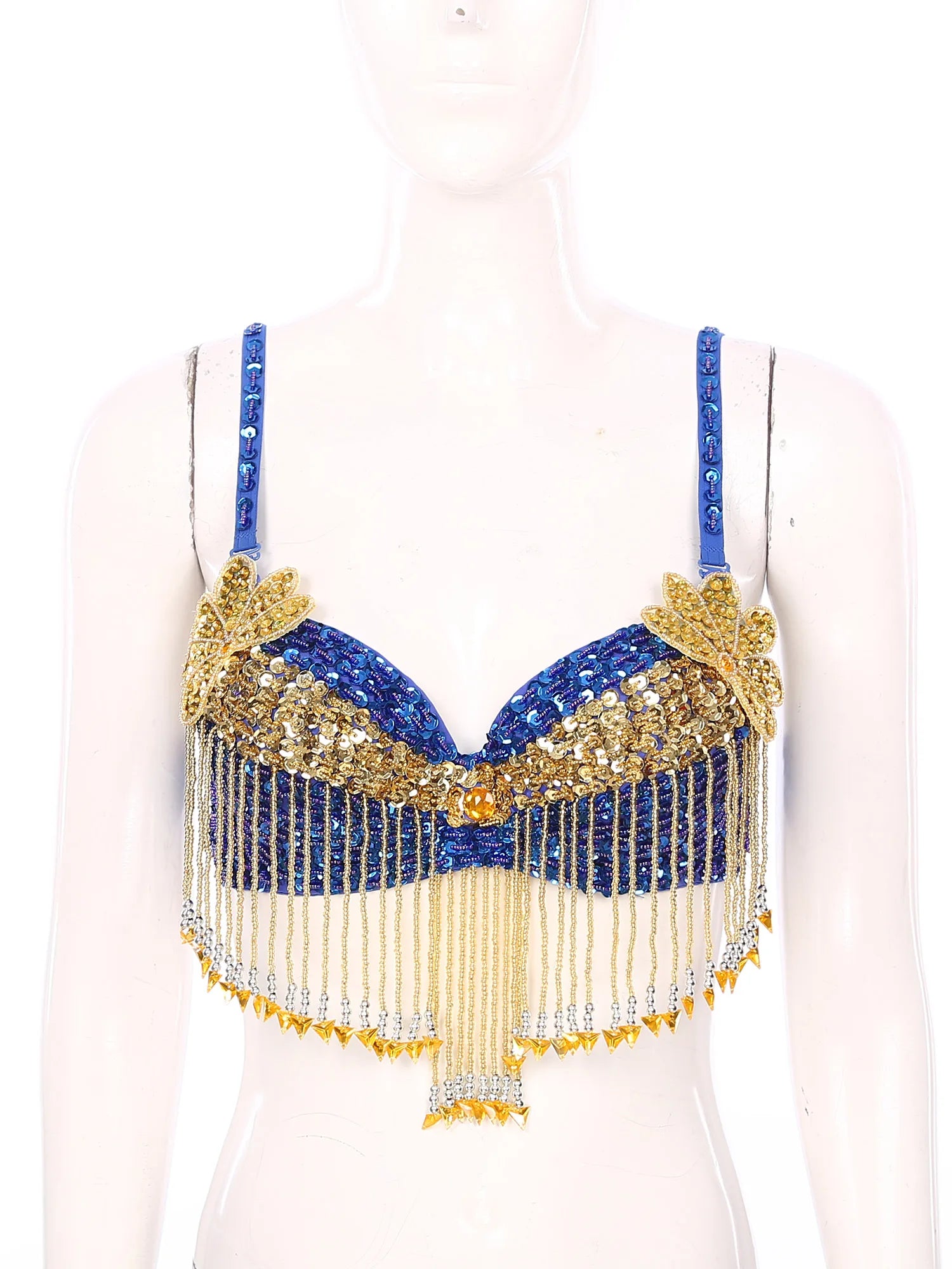 Sparkly Floral Beaded Sequin Belly Dance Bra & Tassel Performance Top