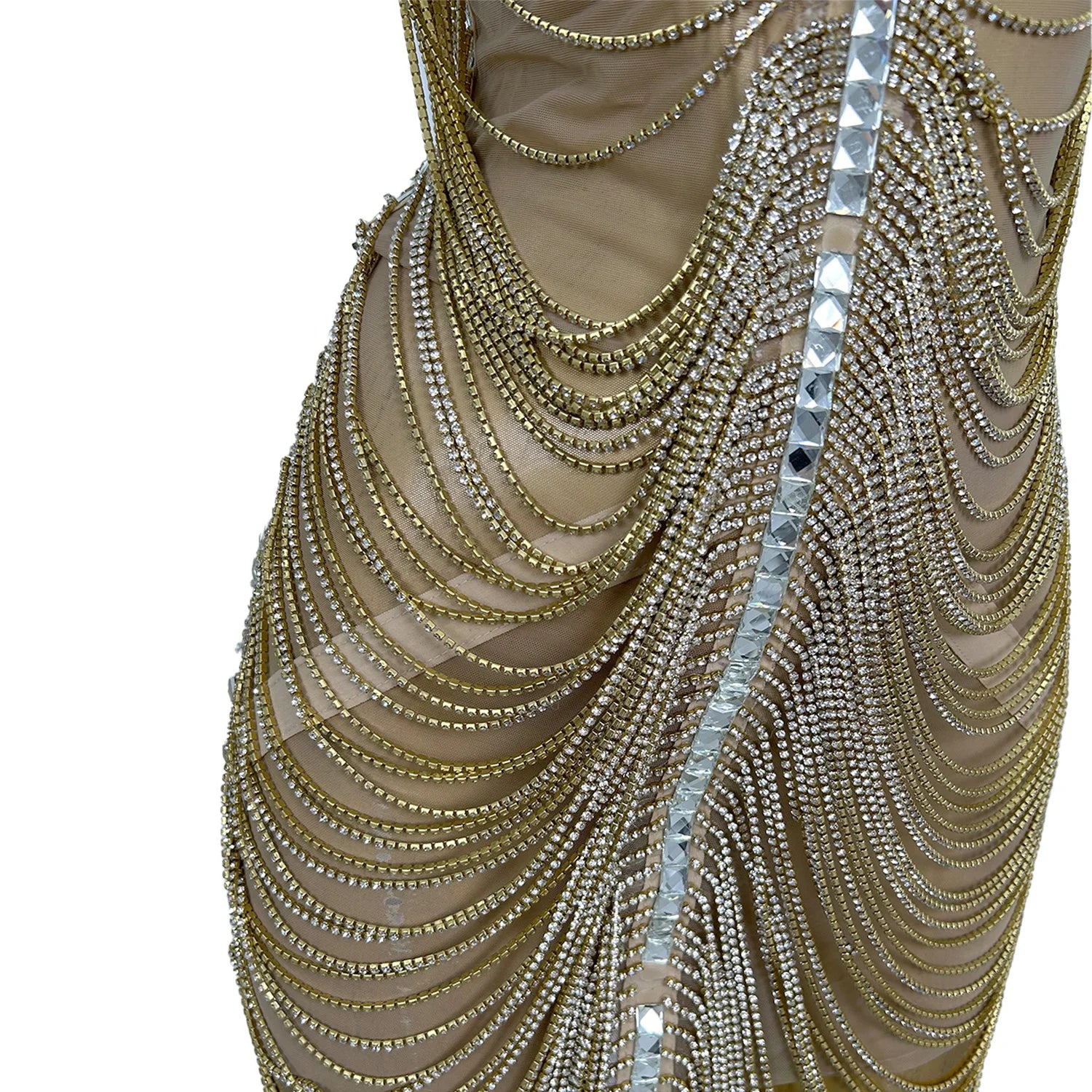 Hollow-Out Rhinestone Tassel Party Mini Dress & Latin Dance Wear