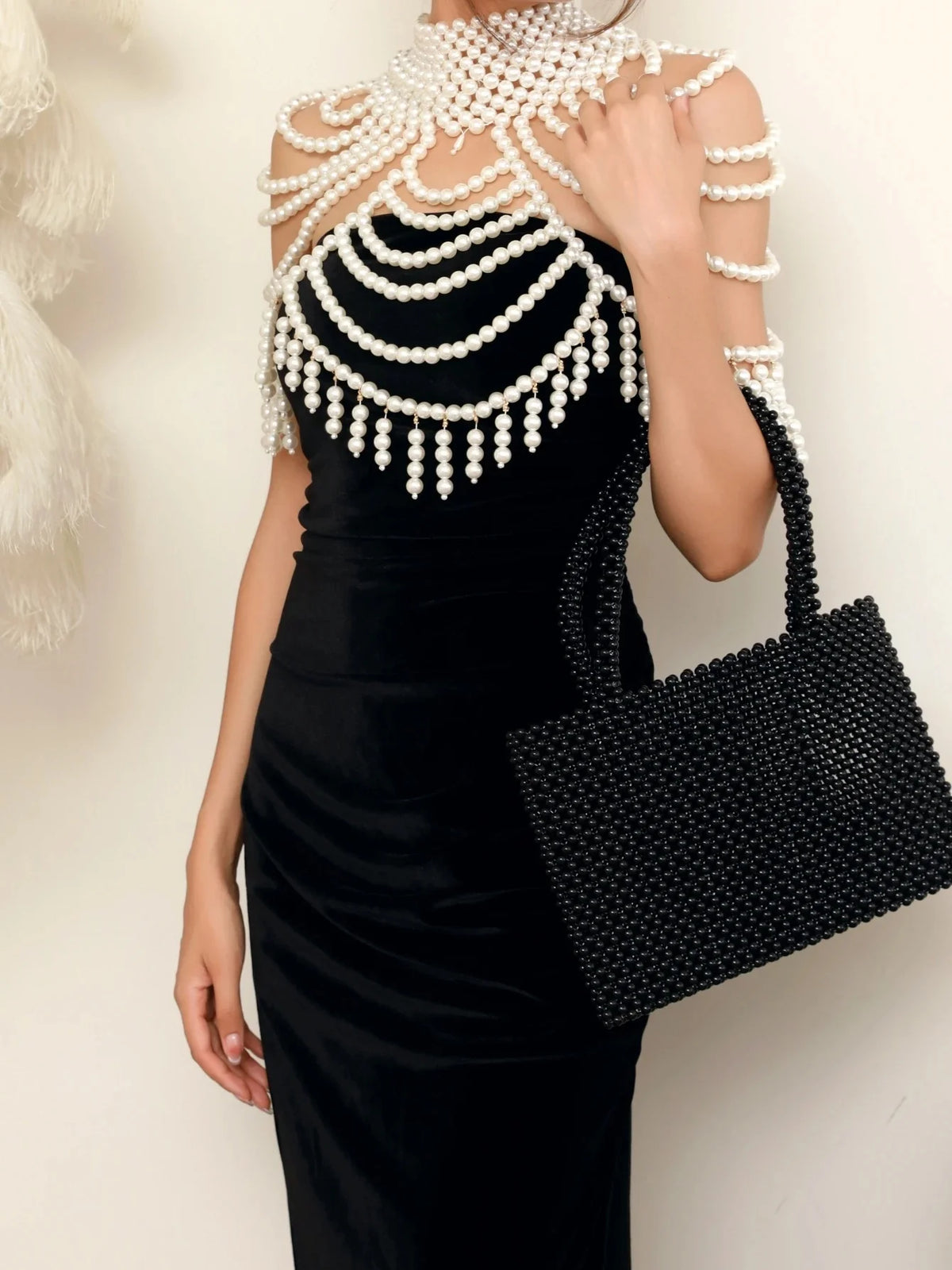 Layered Pearl-Look Shoulder Shawl
