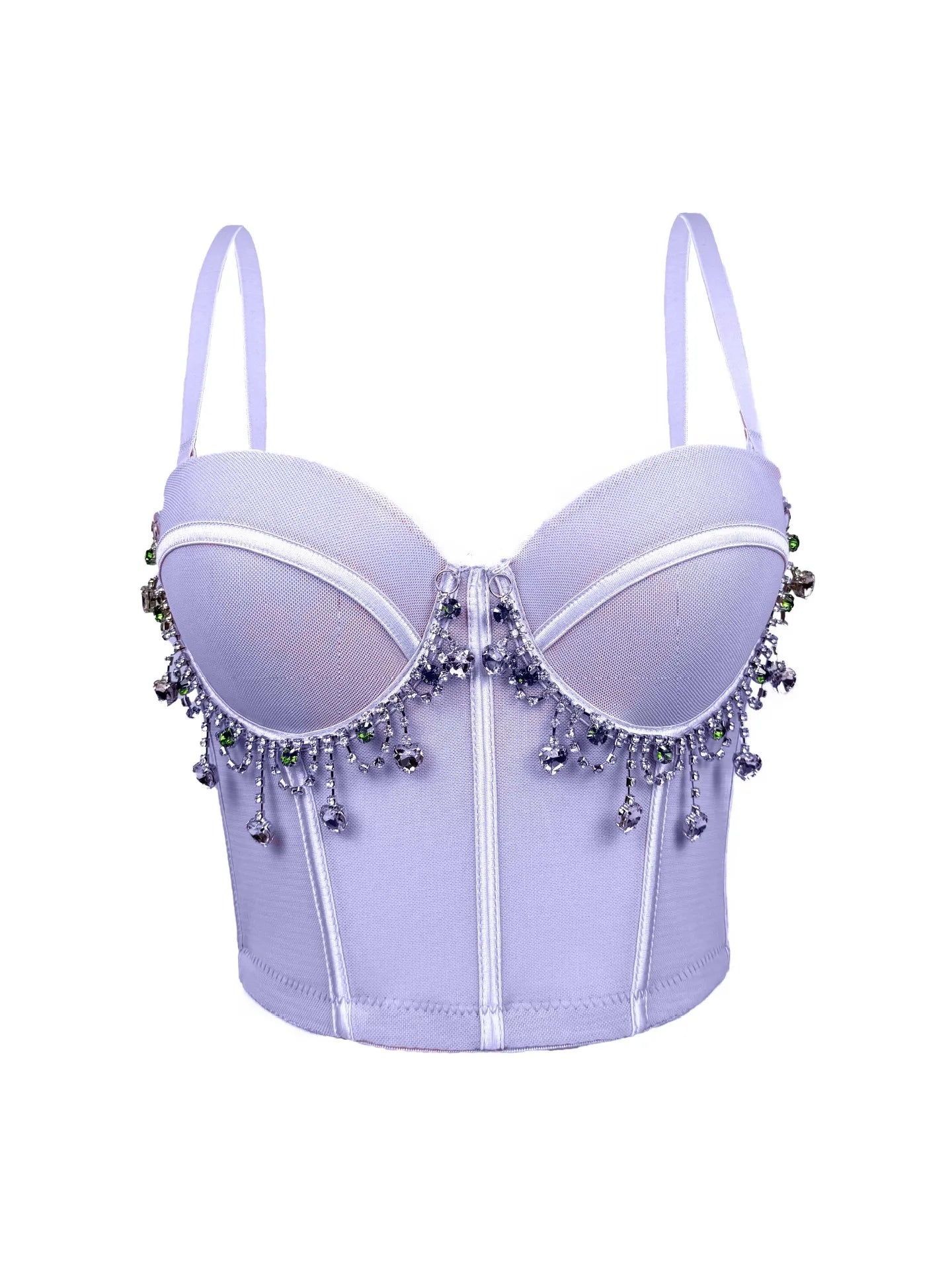 Mesh Bustier Corset Crop Top Diamond Embroidery Tassel Evening Party Bralette