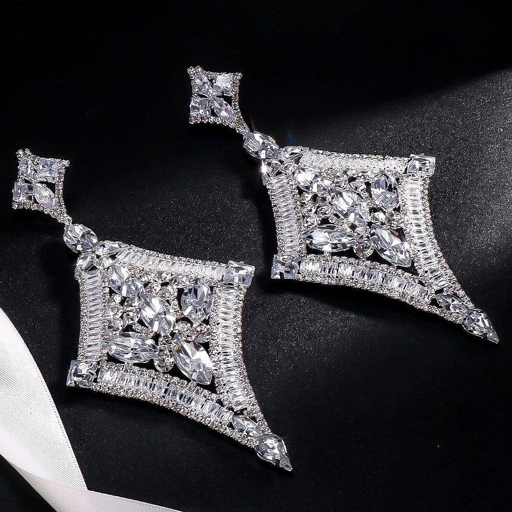 Oversized Glass Crystal Diamond Statement Drop Earrings Drag Queen Stage Jewelry