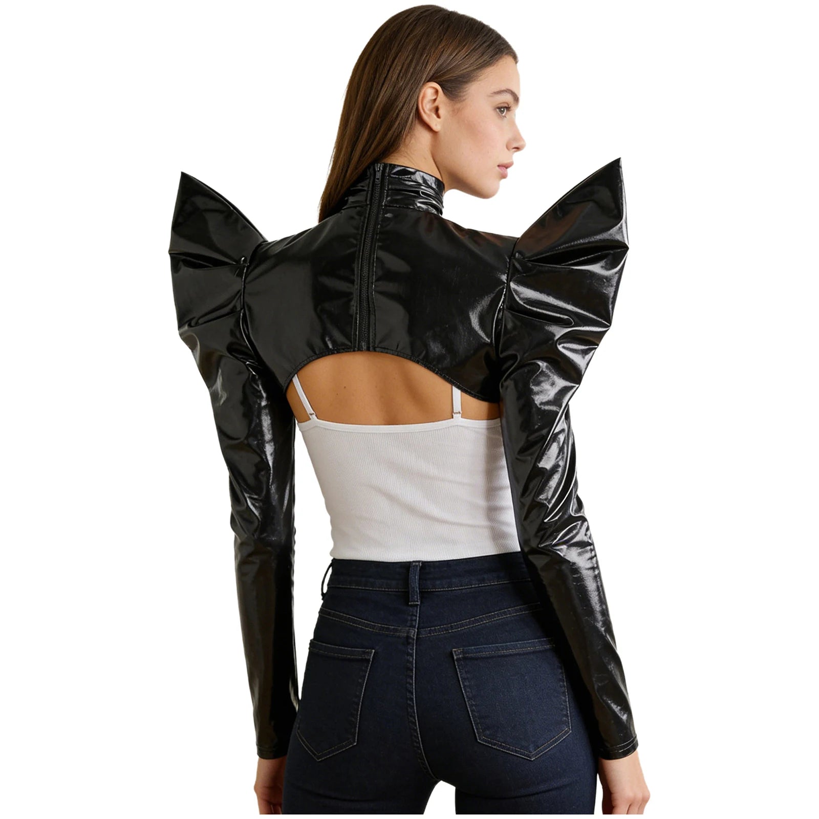 Metallic Shoulder Armor Shrug Crop Top & Sleeves Futuristic Pauldron Stage Costume
