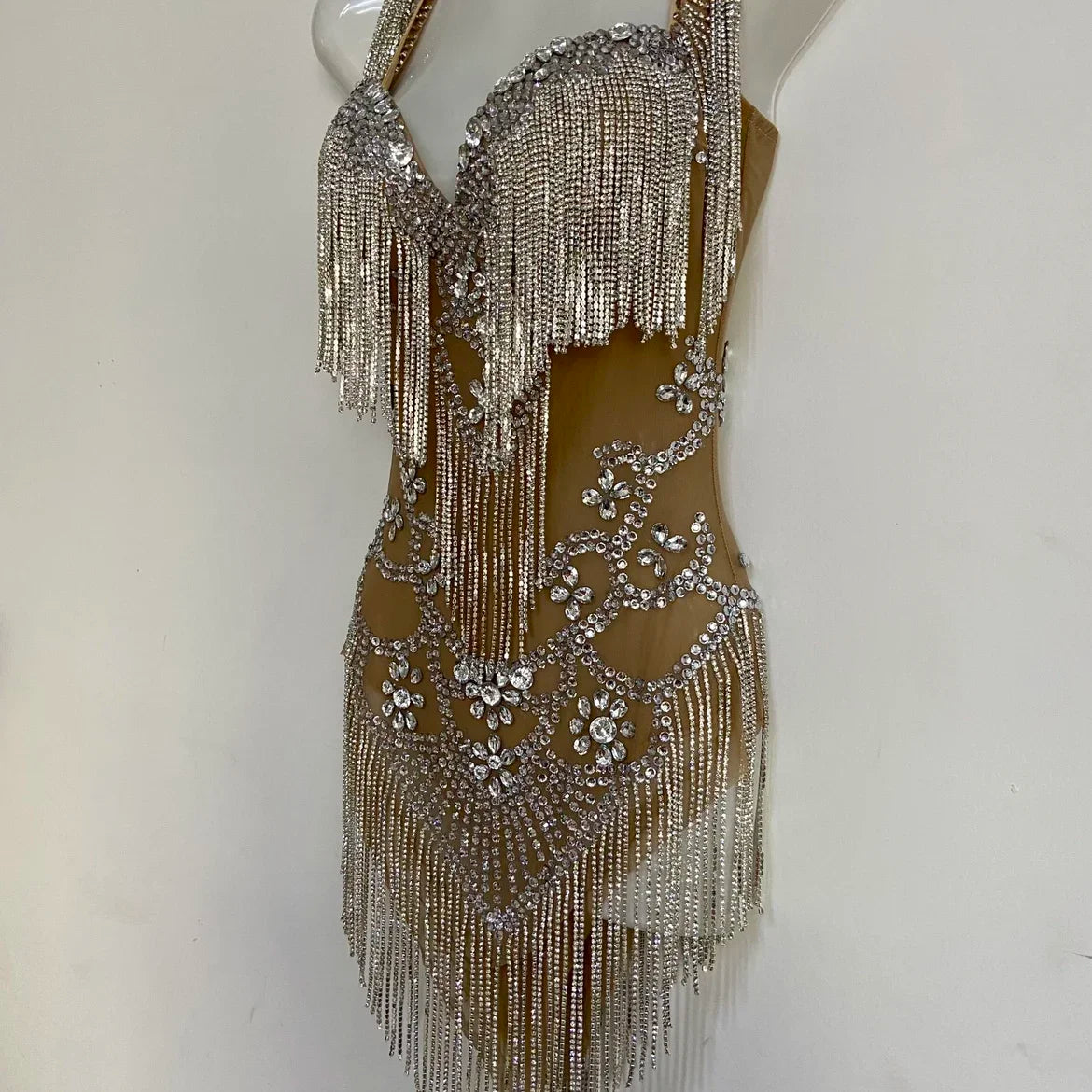 Rhinestone Tassel Chain Performance Dress