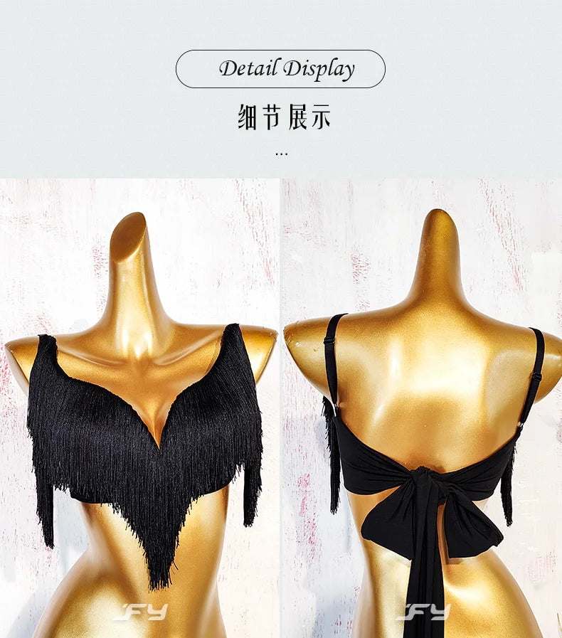 Black Latin Dance Fringe Camisole Top & High-Motion Practice Pants Set