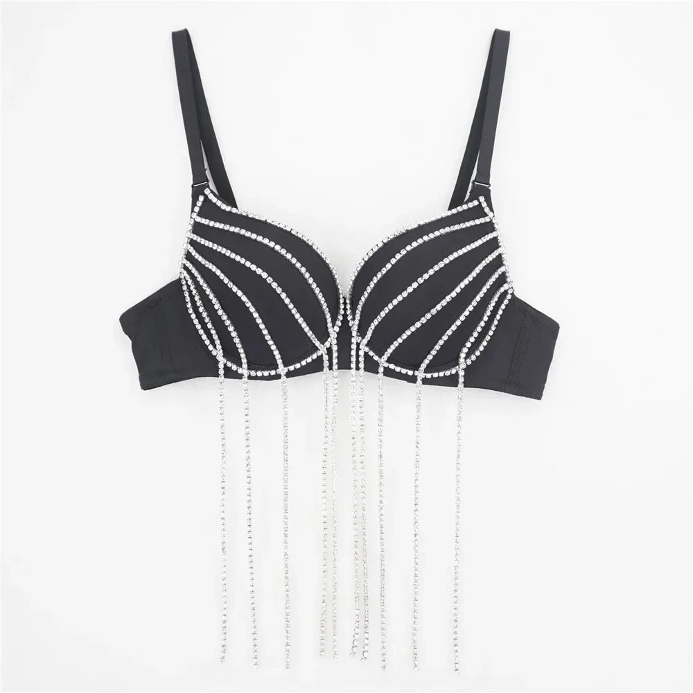 Tassel Fringe Push-Up Bra Corset Top Showgirl Stage Performance Bustier