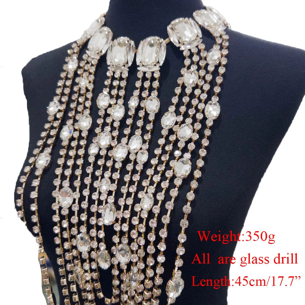 Long Tassel Rhinestone Glass Necklace