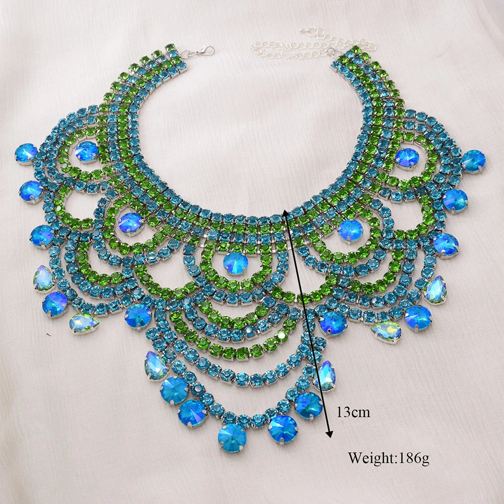 Oversized Aqua & Light Green Crystal Rhinestone Choker Drag Queen Pageant Necklace