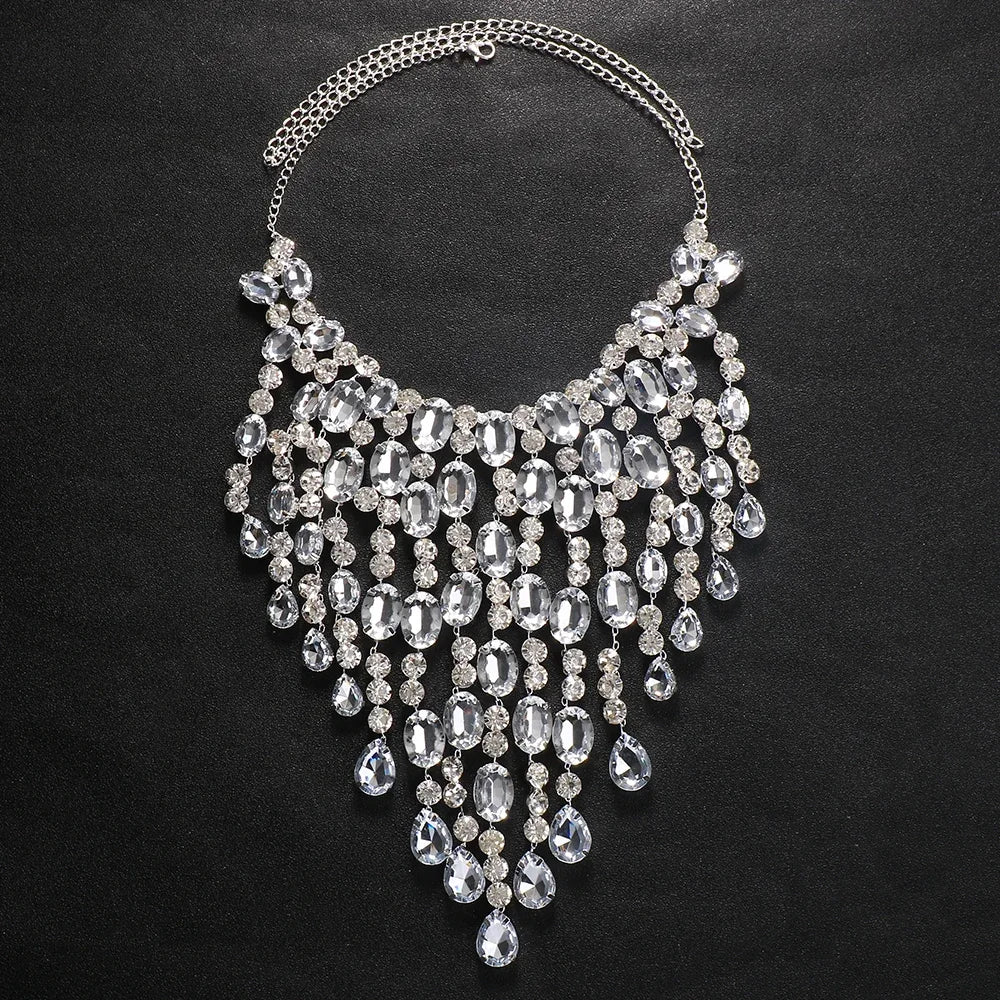 Oversized Rhinestone Fringe Choker Necklace