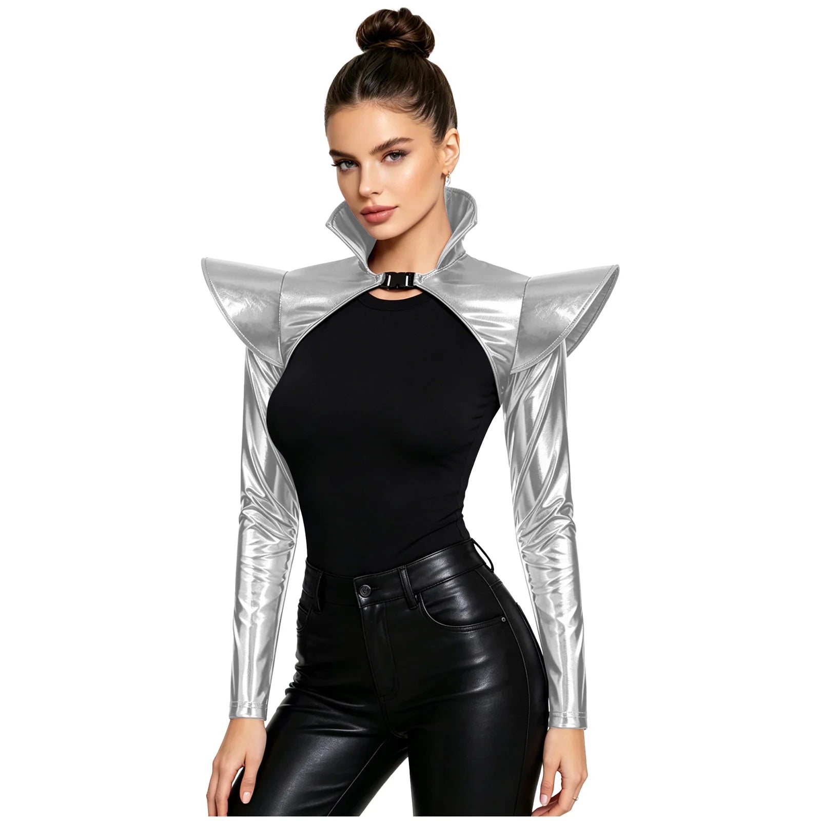 Metallic Shoulder Armor Shrug Crop Top & Sleeves Futuristic Pauldron Stage Costume
