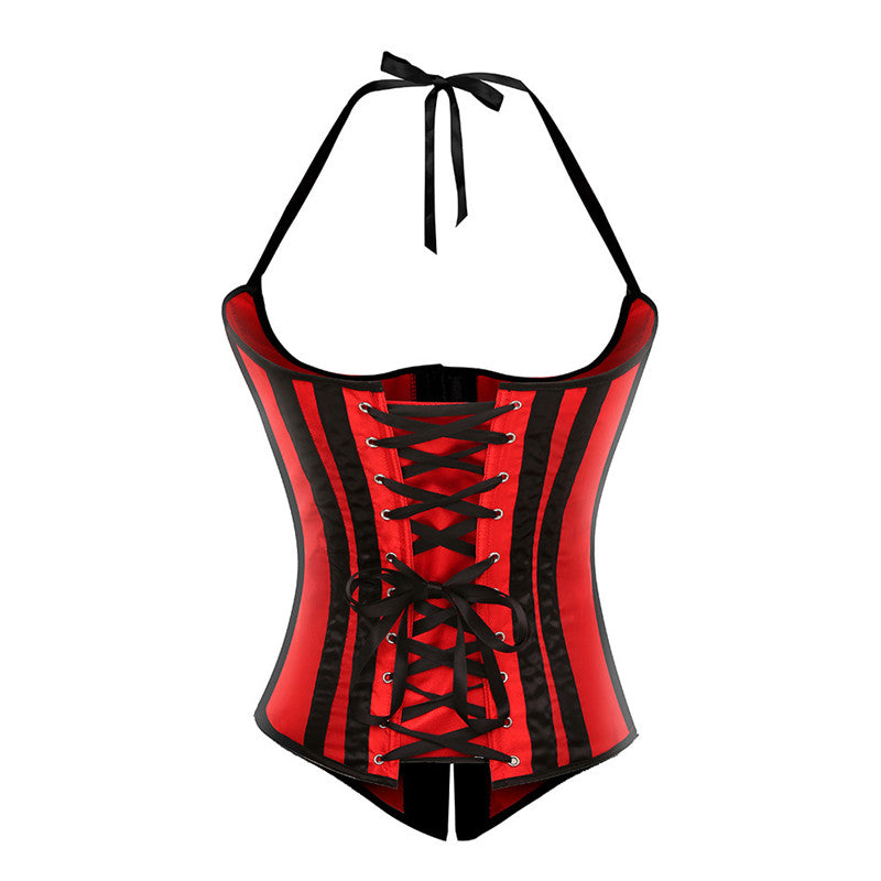 Gothic Striped Satin Halter Underbust Corset Vest 12 Spiral Steel Bones Bustier