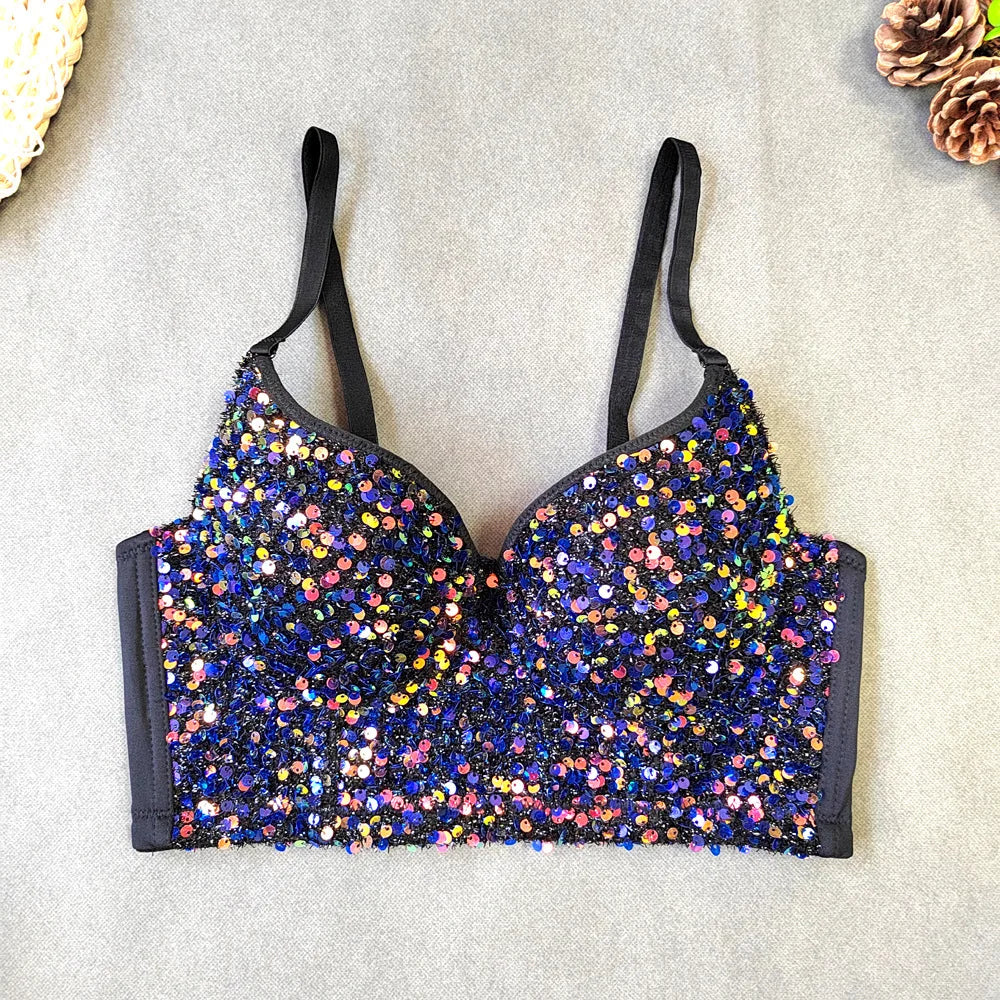 Sequined Glitter Bustier Crop Top & Beaded Stage Camisole