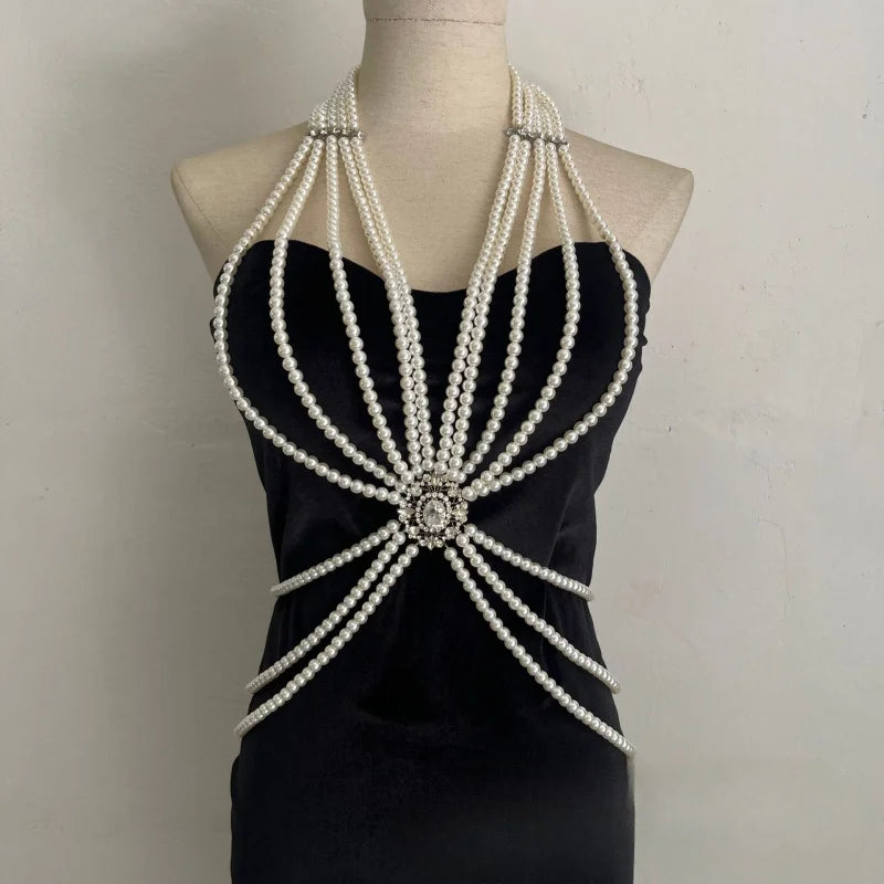 Pearl-Look Beaded Bra Body Chain