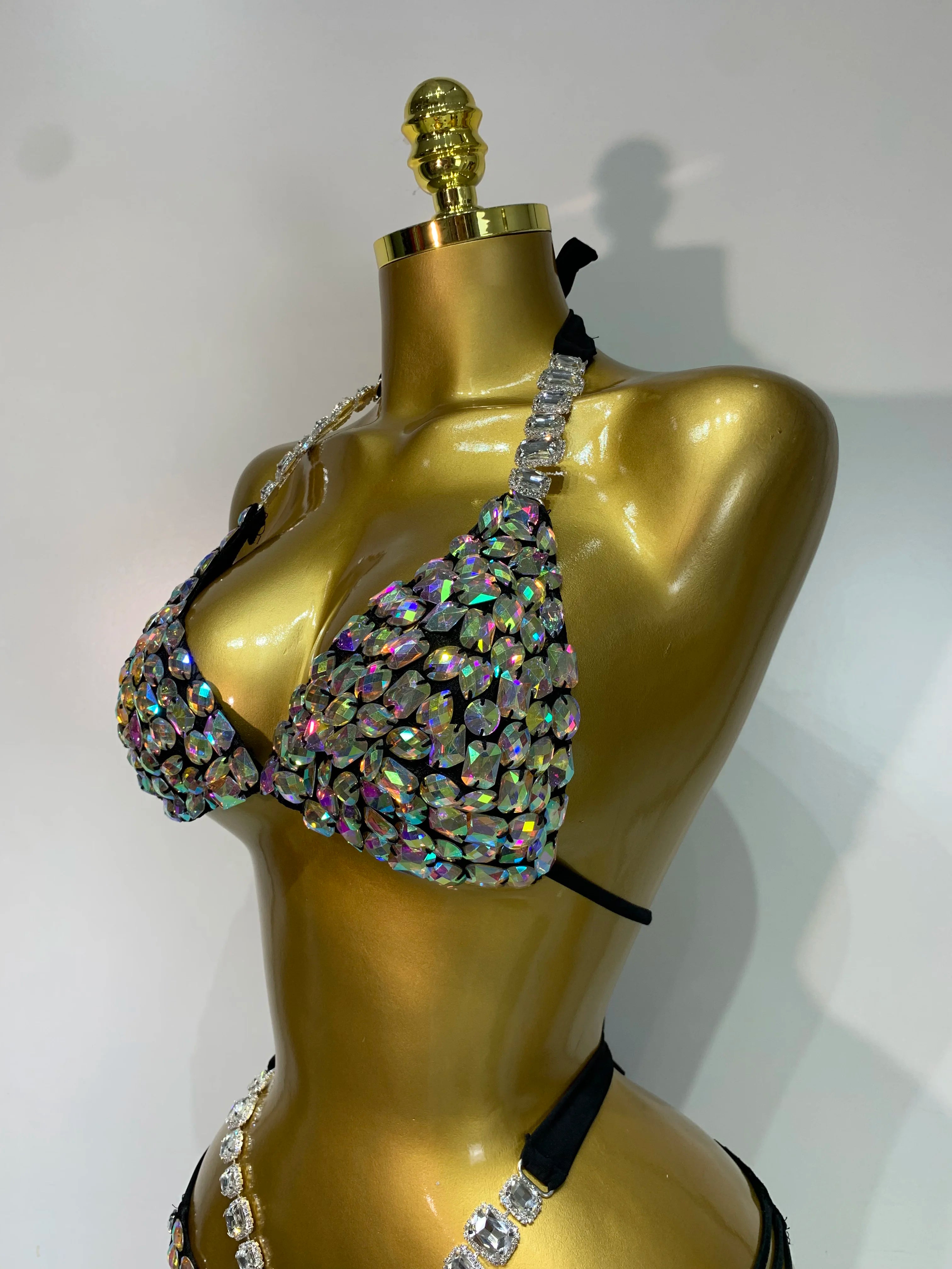 Crystal Diamond Bikini Two-Piece Set Sparkle Stage Performance Outfit