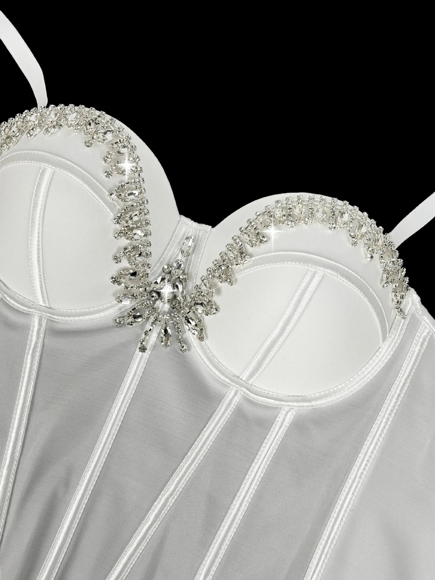 Rhinestone Embroidered Denim Bustier Corset Crop Top Stage Bralette