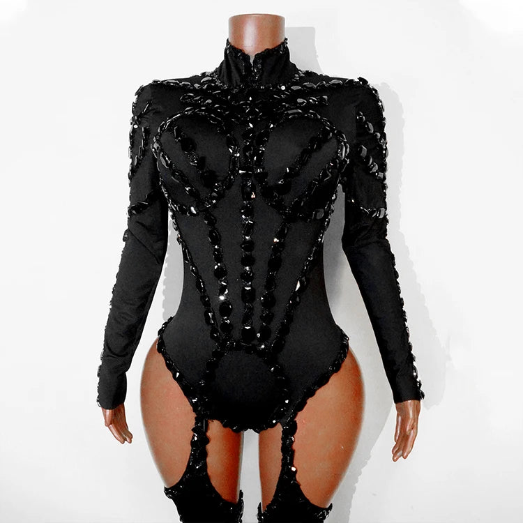 Rhinestone Mesh Jumpsuit Costume Set