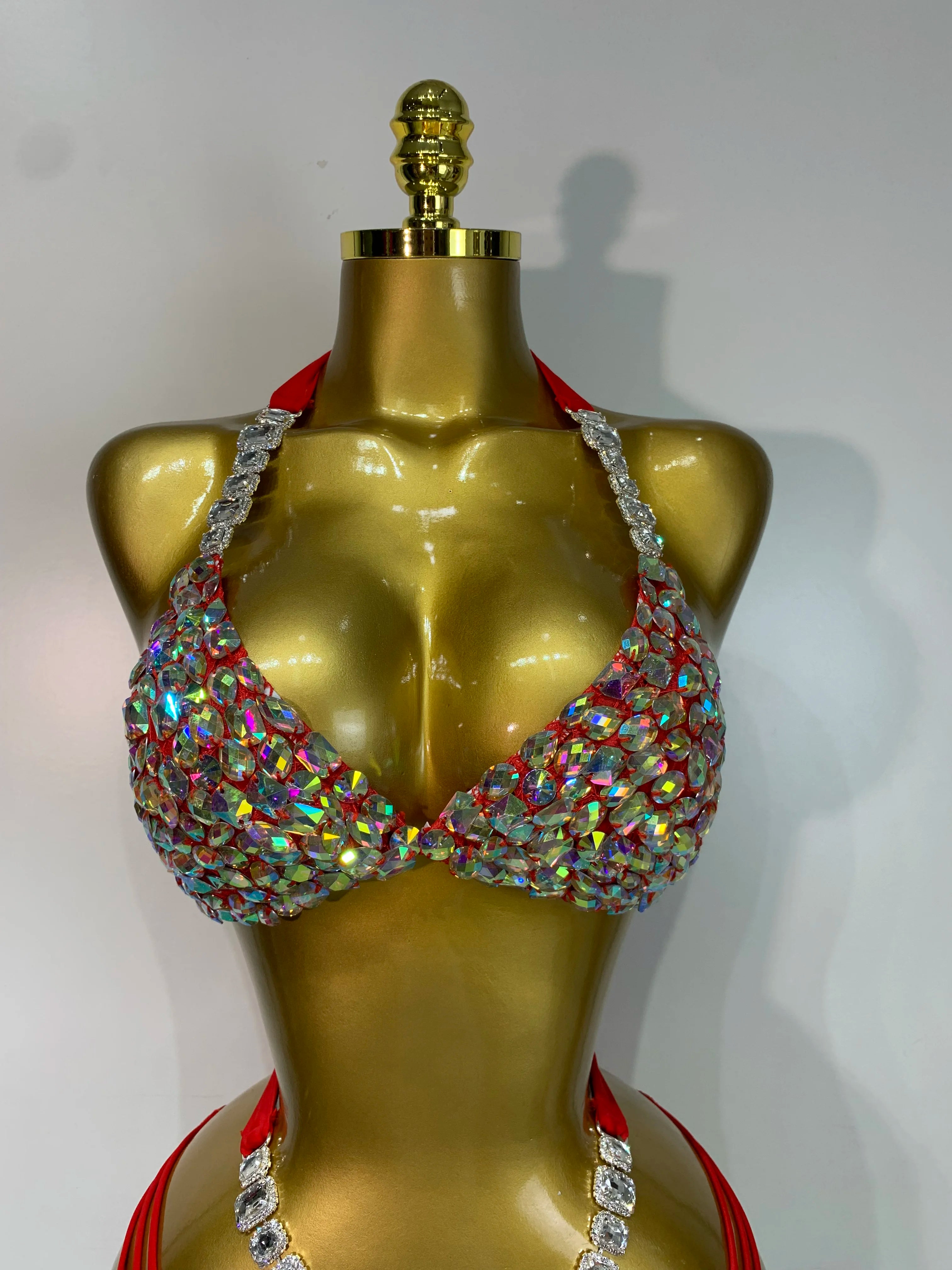 Crystal Diamond Bikini Two-Piece Set Sparkle Stage Performance Outfit