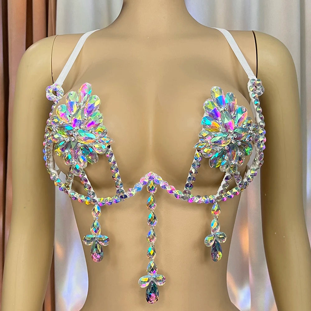 Sparkly Samba Carnival Stone Wire Bra Hand-Beaded Stage Costume Top