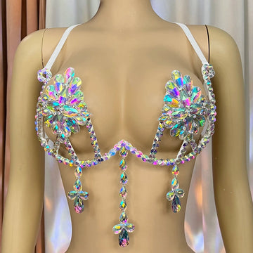 Sparkly Samba Carnival Rhinestone Wire Bra Handmade Stage Costume Top