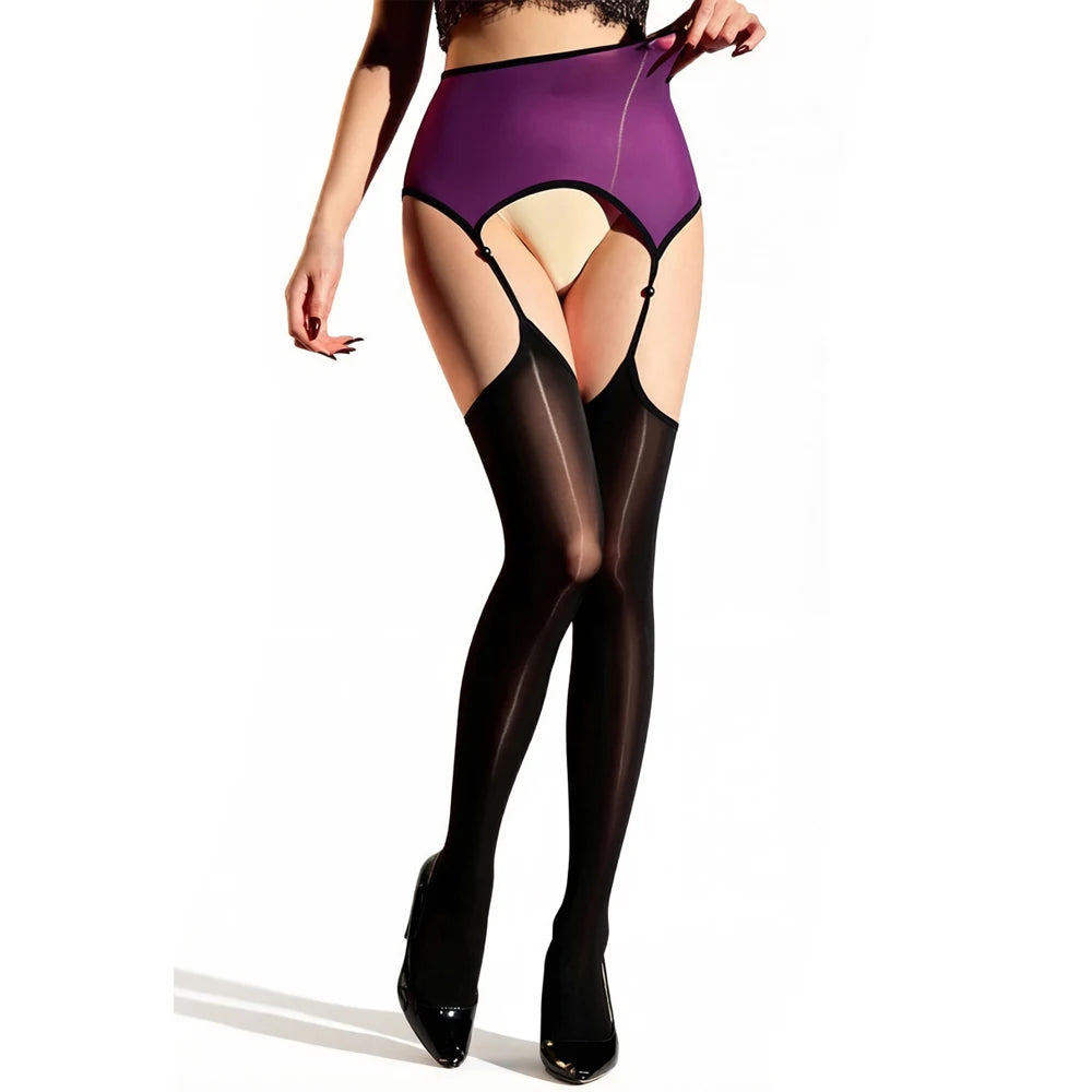 Women Pearl Holow Out Pantyhose 8D 912 Pin Open Crotch Bandage Tights Sheer See Through Oil Glossy Shiny Maid Garters Stockings