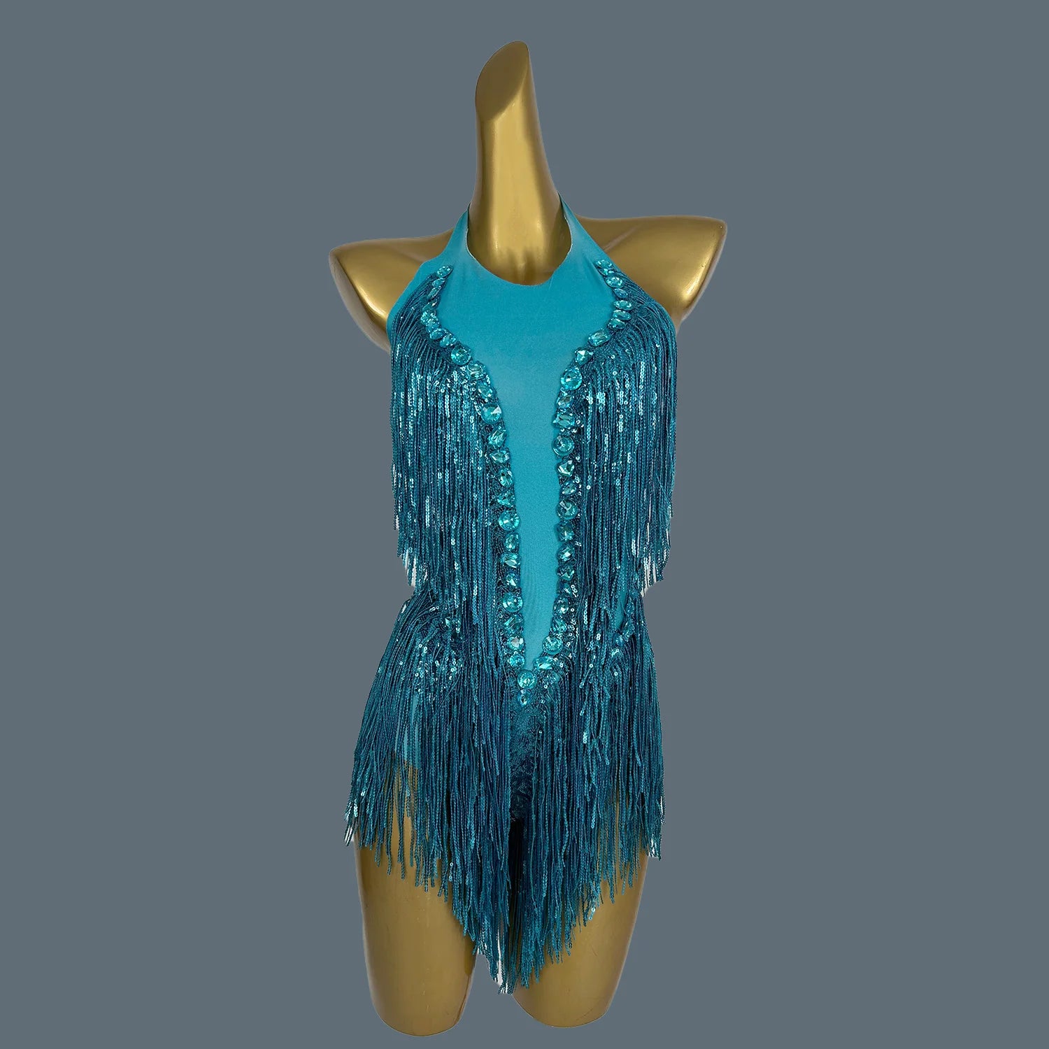 Crystal Sequin Tassel Bodysuit Dance Performance Stage Costume Leotard