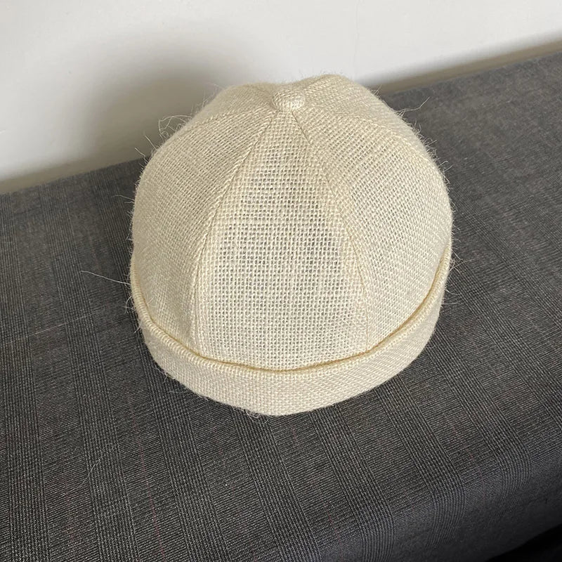 Beige Linen Brimless Beanie — 55–58 cm