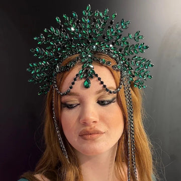 Green Rhinestone Halo Crown Headband
