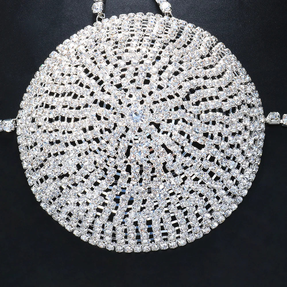 Dazzling Round Rhinestone Chest Chain & Statement Bra Body Jewelry