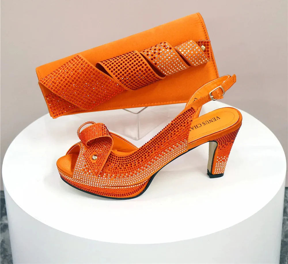 Italian Design Diamond-Encrusted Bag And High-Heeled Shoes Set